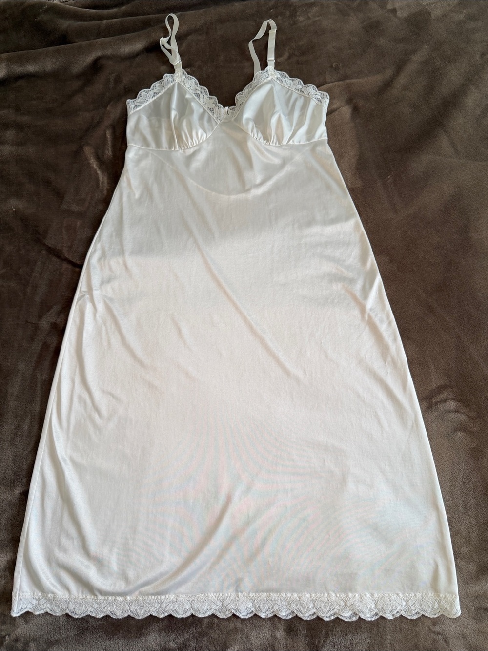 Vintage Lorraine Ivory Lace Trim Feminine Full Slip Coquette Dress 36 L